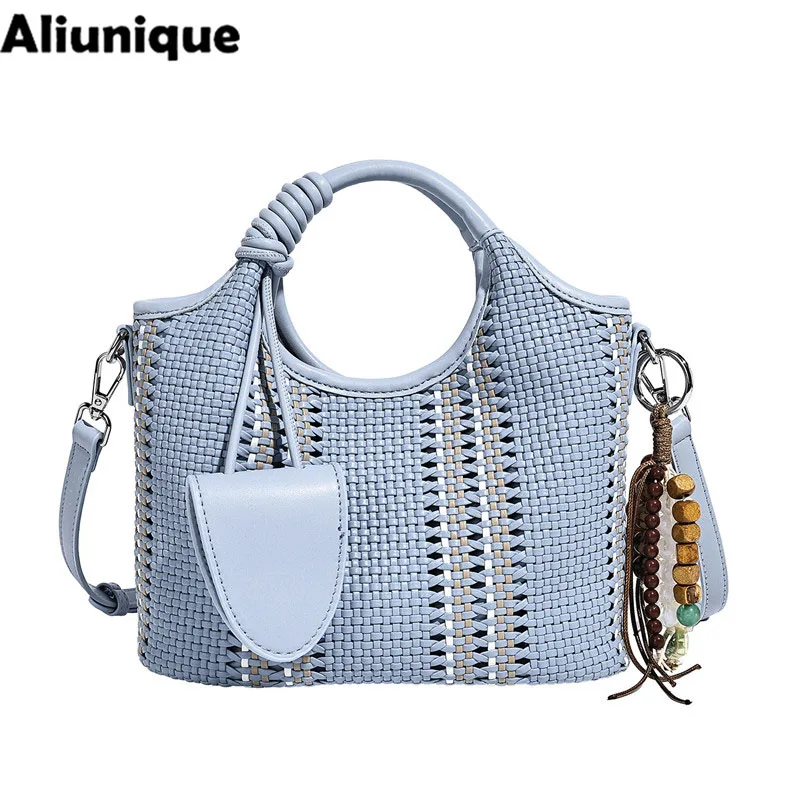 2026 Hot Selling Fashion New PU Contrast Color Woven Handbag Casual Style Women Underarm Bags With Glasses Clip Handle Bag