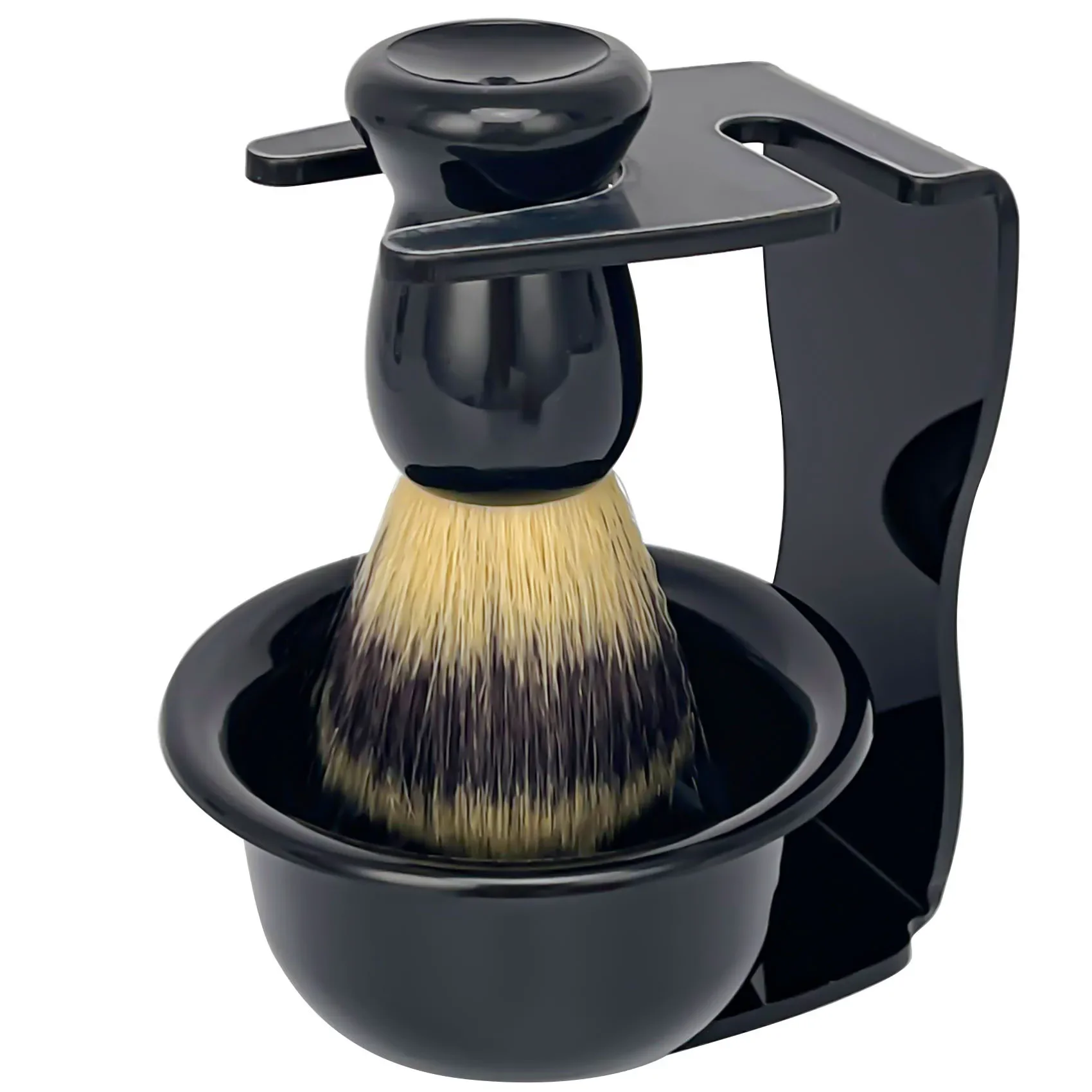 

Men's Shaving Kit, Gift Brush, Badger with Wooden Handle, Clear Acrylic Cup, Stainless Steel Bowl, Razor Gear