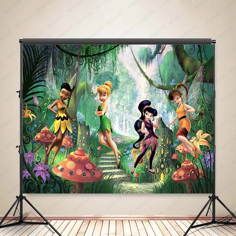 

Tinker Bell Fairy Photo Backdrop Girls Birthday Party Photography Backdrop Disney Decor Banner Poster Photo Booth Backdrop