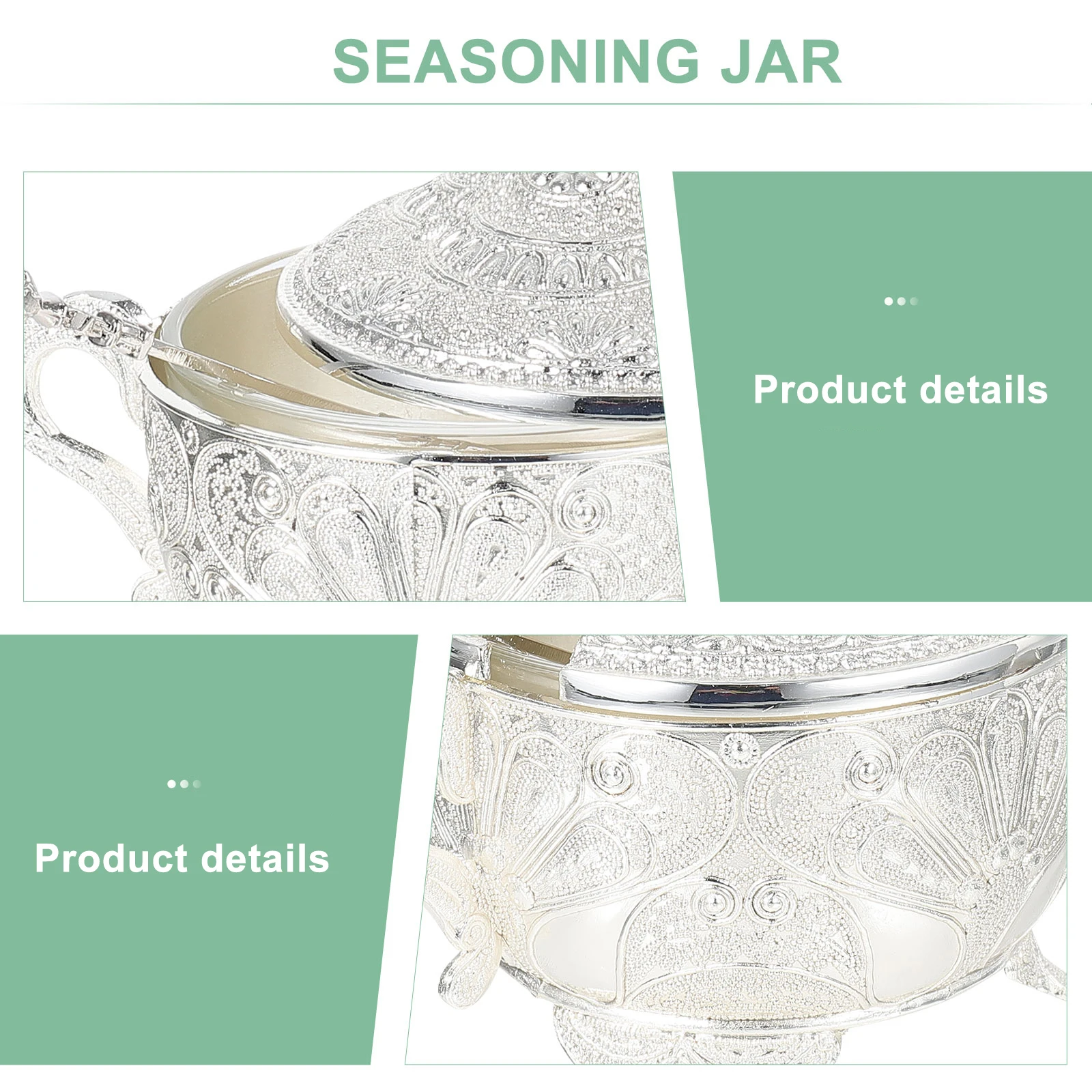 

Carved Zinc Alloy Condiment Container Kitchen Spice Jar With Lid Salt Sugar Pepper Storage Holder Practical Seasoning Box For