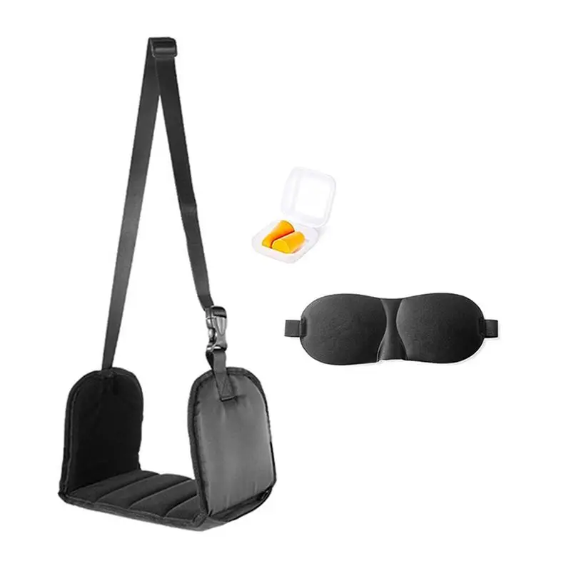 

A74E-Airplane Foot Hammock, Foot Rest For Under Desk At Work, Length Adjustable Airplane Foot Rest, With Eye Mask