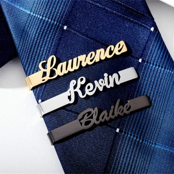 Clip de corbata personalizado para hombre, accesorios de traje, Clip de corbata con nombre personalizado, barra de corbata de acero inoxidable para regalos de padrino de boda