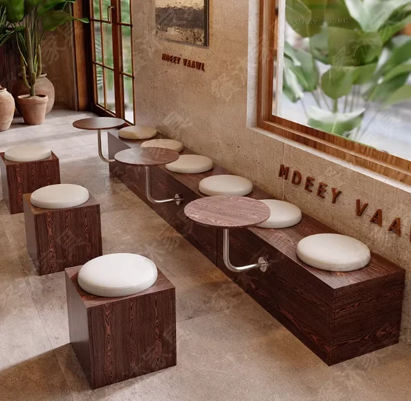 Solid Wood Sofas In Coffee Shops And Custom Stainless Steel Dining Table And Chair Sets In Restaurant Bars
