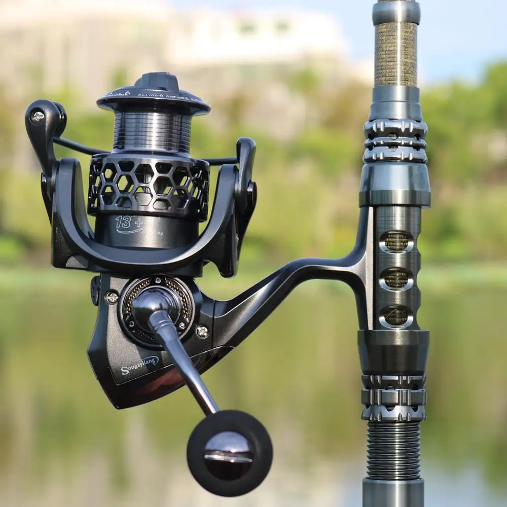 Sougayilang Spinning Fishing Reel 13+1BB Aluminum Alloy Spool Fishing Reel 12KG Max Drag 5.5:1 High Speed Ratio Carp Reel Pesca