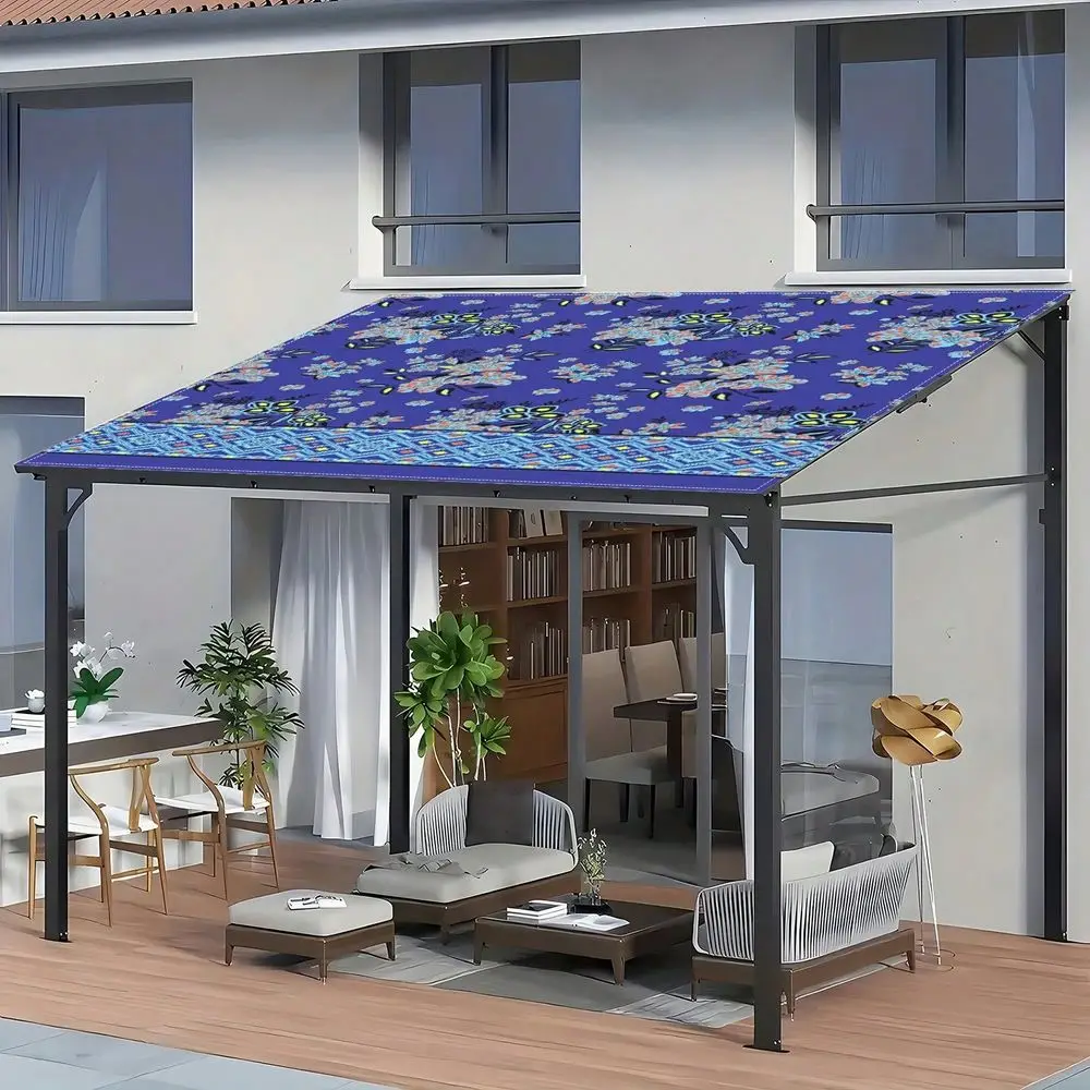 

Piece Blue Floral Pattern Outdoor Awning 3D Digital Printing, Waterproof And SunResistant, Detachable Design, Suitable For Camp