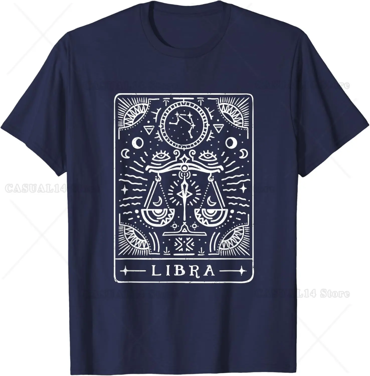 Libra Tarot Art Libra Zodiac Sign Libra Birthday Month T-Shirt Cotton Short Sleeve Men Clothing Easy To Wear and Match