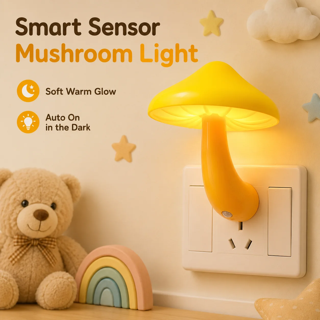 LED mushroom plug-in night light warm white environment brightness sensor bedroom home small night light