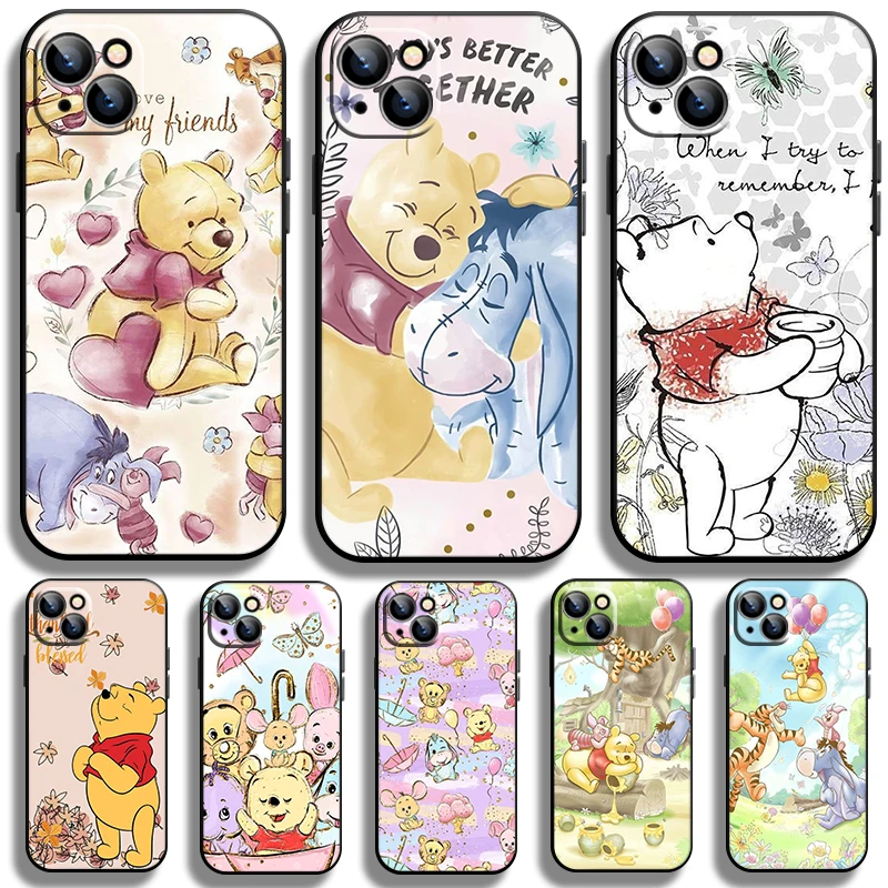 

Disney Winnie the Pooh Case for Apple iPhone 15 14 Pro 13 12 Max Mini 11 XS Max X XR 7 8 Plus SE2020 Black Phone Cover Coque