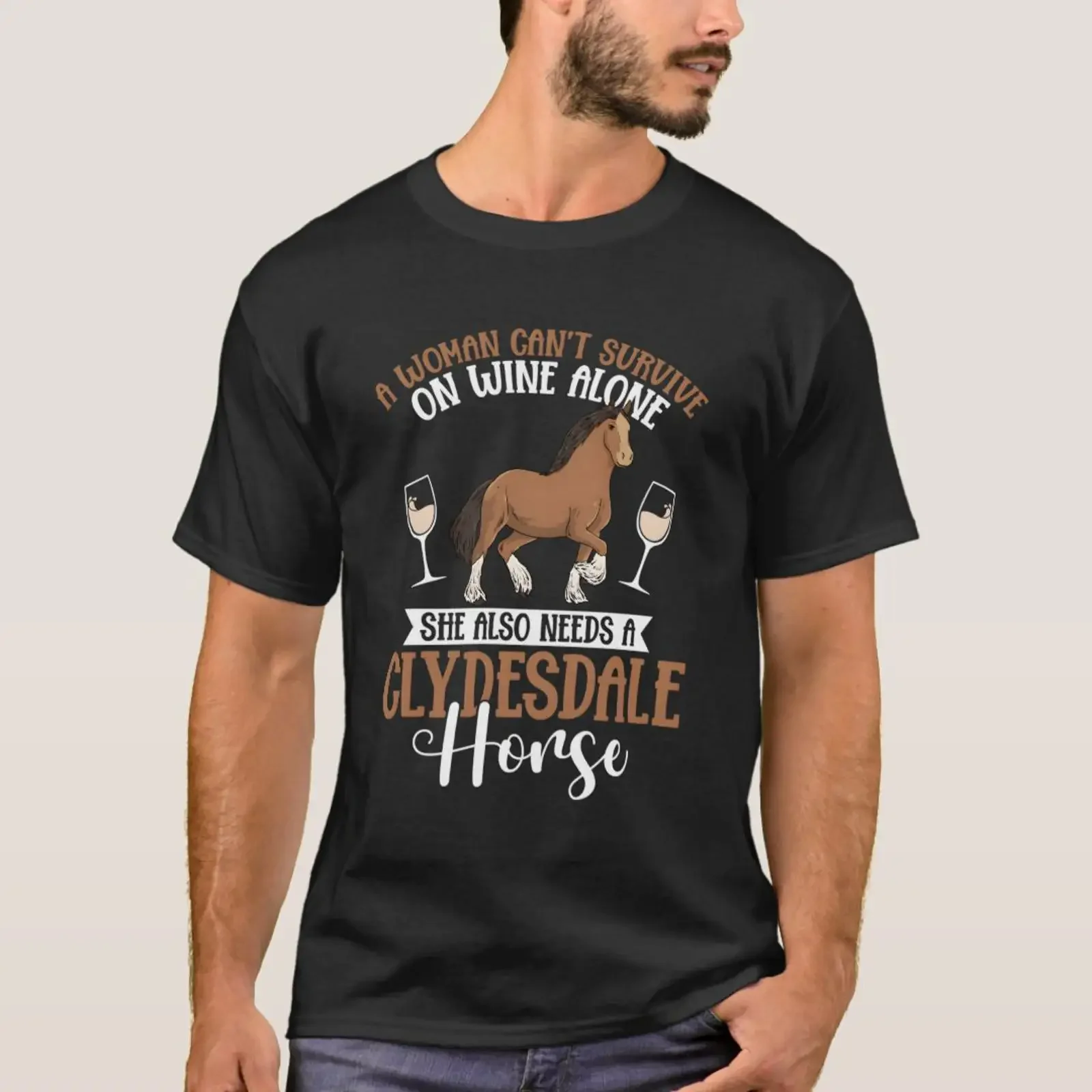 Draft Horse And Wine For A Clydesdale Rider T Shirt vintage Washed Slightly Unisex fashion homme Comfortable Casual