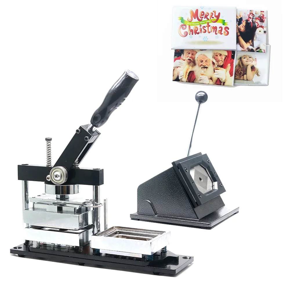 FOR 80*53mm Rectangular Button Fridge Magnet Making Machine Kit with Paper Cutter and 100sets Materials