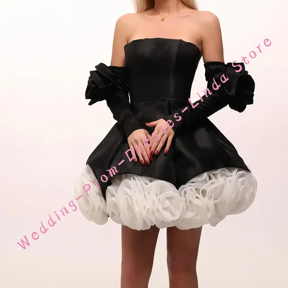 

Classic Satin Strapless Flowers Sheath Formal Evening Dresses Birthday Party Prom Gowns Customized