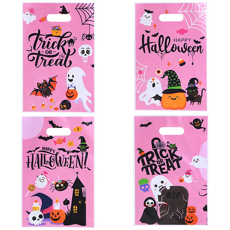 

50Pcs Halloween Goodies Bags With Handles Trick Or Treat Gift Bag Halloween Theme Candy Paper Bags For Halloween Party Supplies