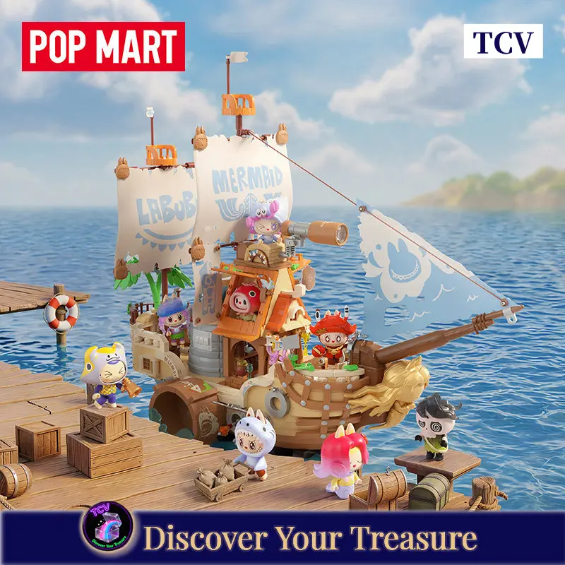 tcv-popmart-labubu-the-monsters-chasing-mermaids-series-blocks-figure-fish-shaped-fishing-boat-assembled-model-collection-adult