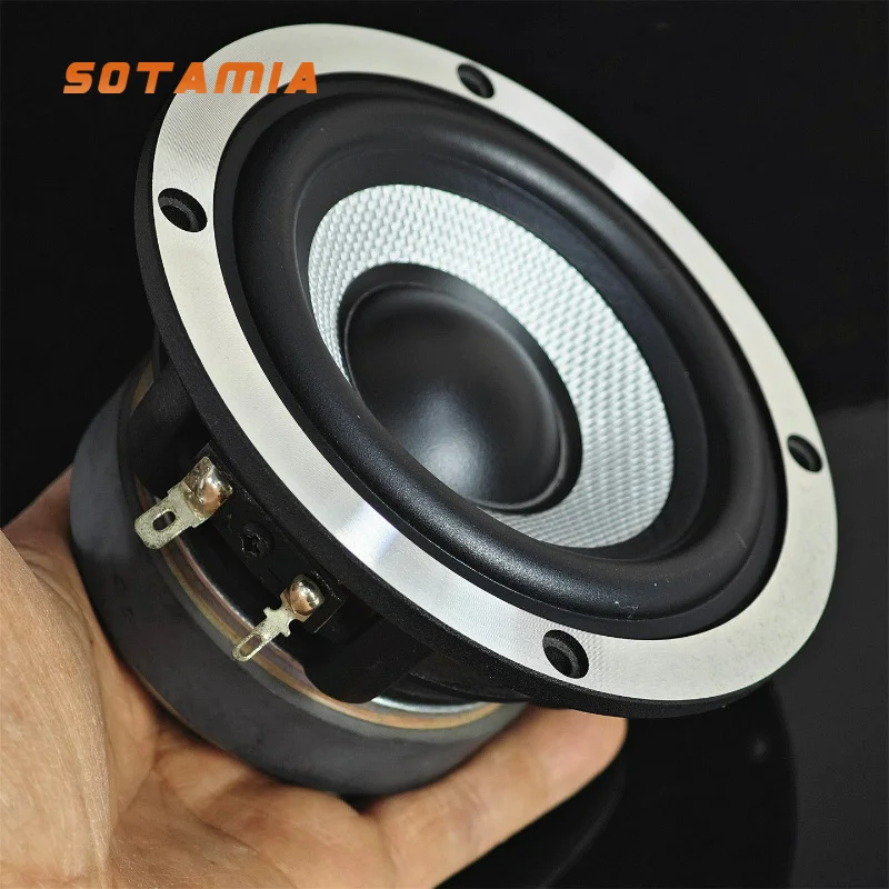 

SOTAMIA 1pcs 4.5 Inch Mid Bass Fiber Braided Basin Speaker 4 Ohm 35W Cast Aluminum Frame Rubber Edge Long Stroke Speaker