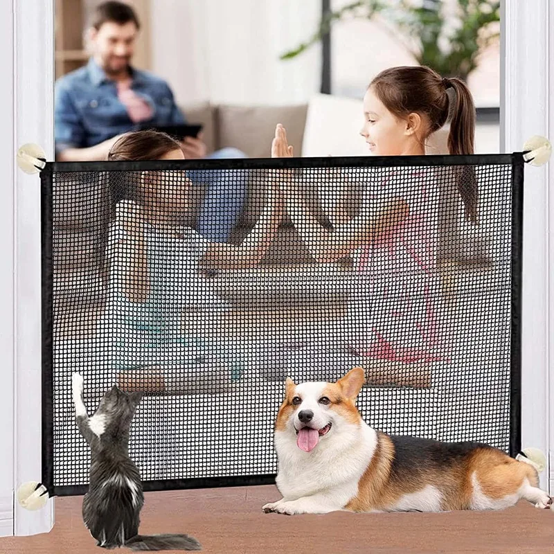 

Pet Dog Barrier Fences With 4Pcs Hook Pet Isolated Network Stairs Gate New Folding Breathable Mesh Playpen For Dog Safety Fence