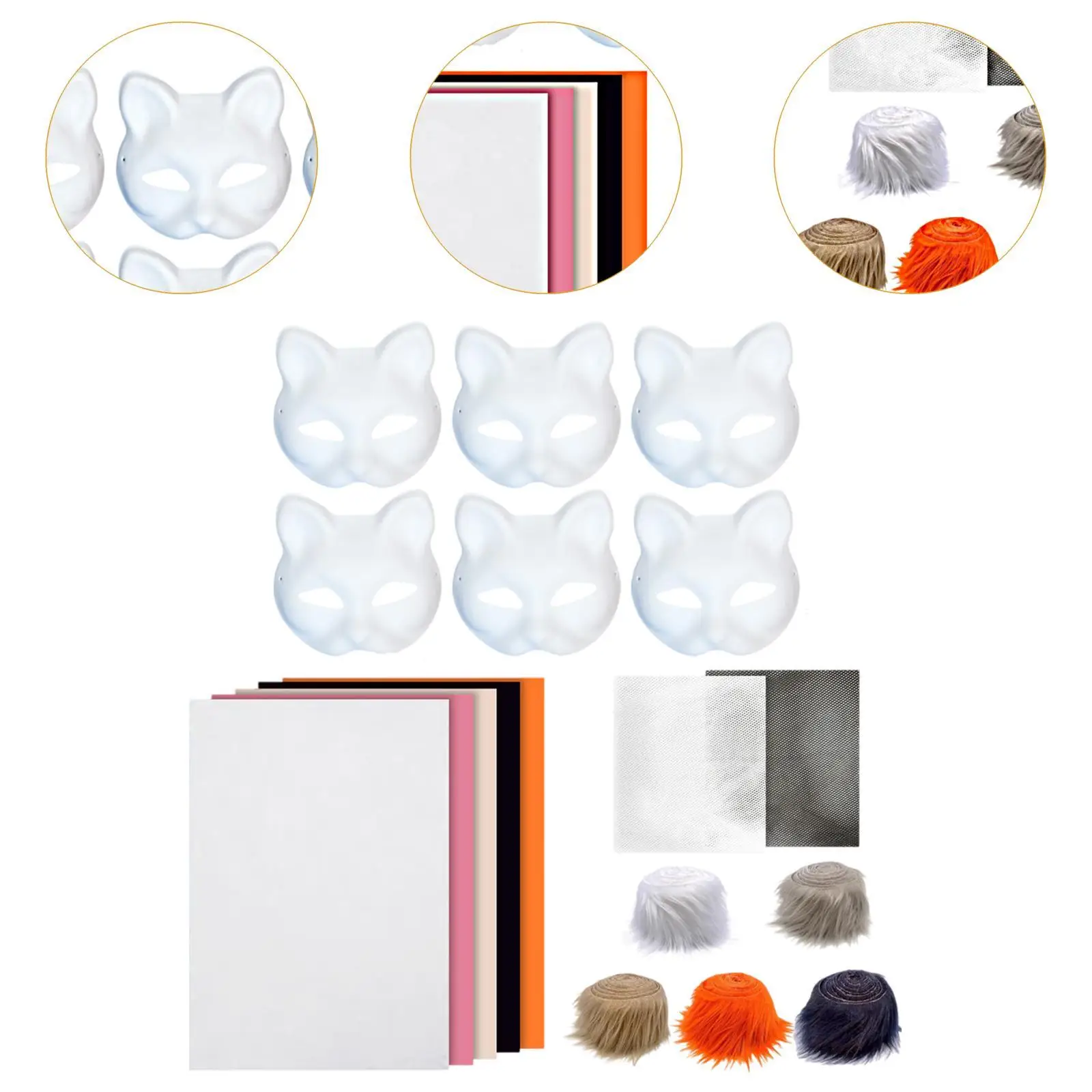 6Pcs Cat Mask Kit Crafts White Mask for Role Playing Dance Party Dressing up