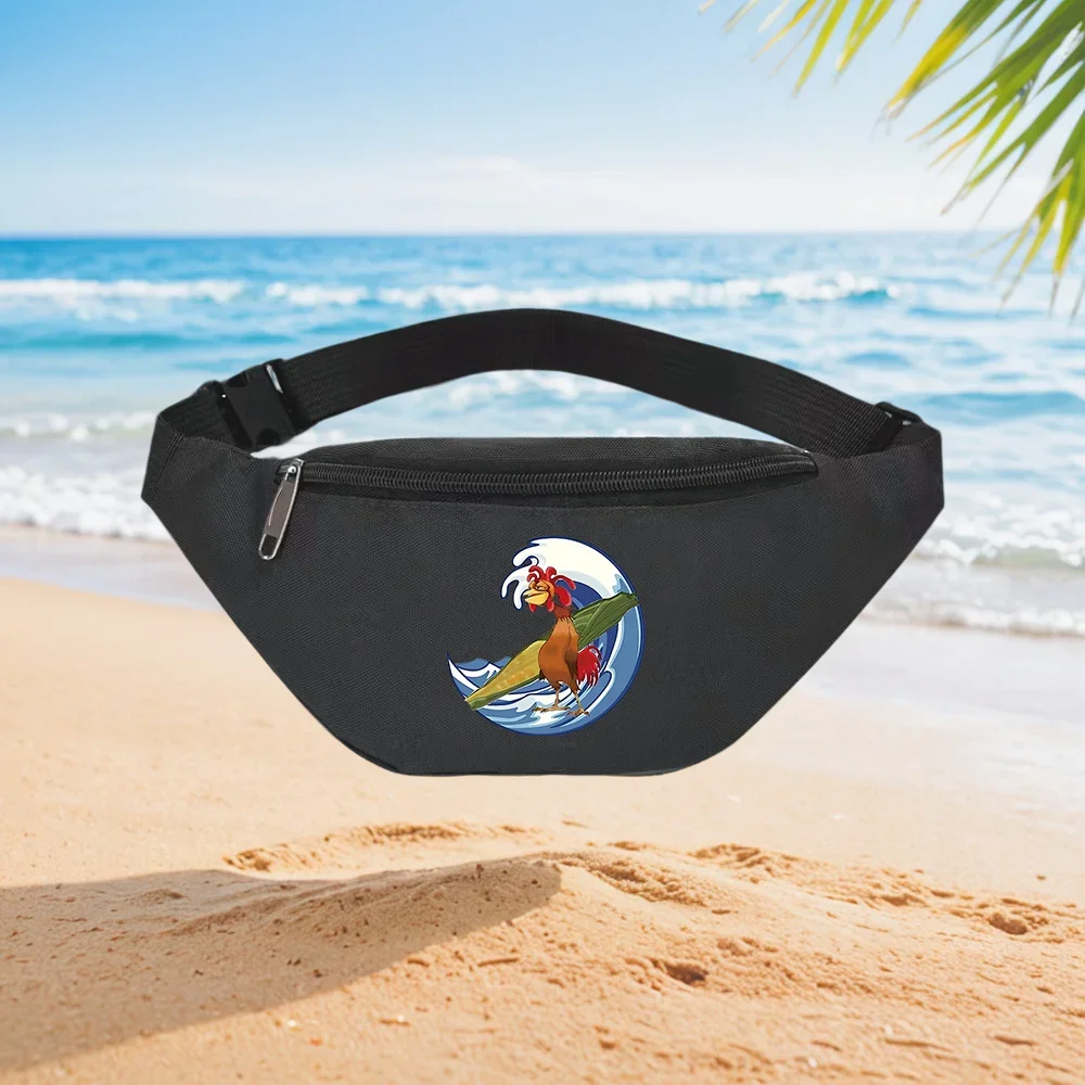 Cool Rooster Surfing Wave Design Waist Backpack Crossbody Chest Bag Street Casual Sporty Fashionable Simple Unique Printed Desig