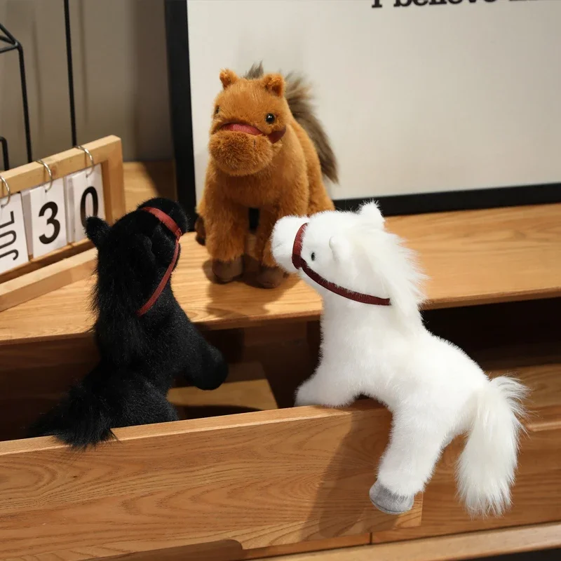 Jouet en peluche cheval de Simulation 23CM, doux et réaliste, cadeaux pour nouveau-né, poupée, décoration de la maison, ornements