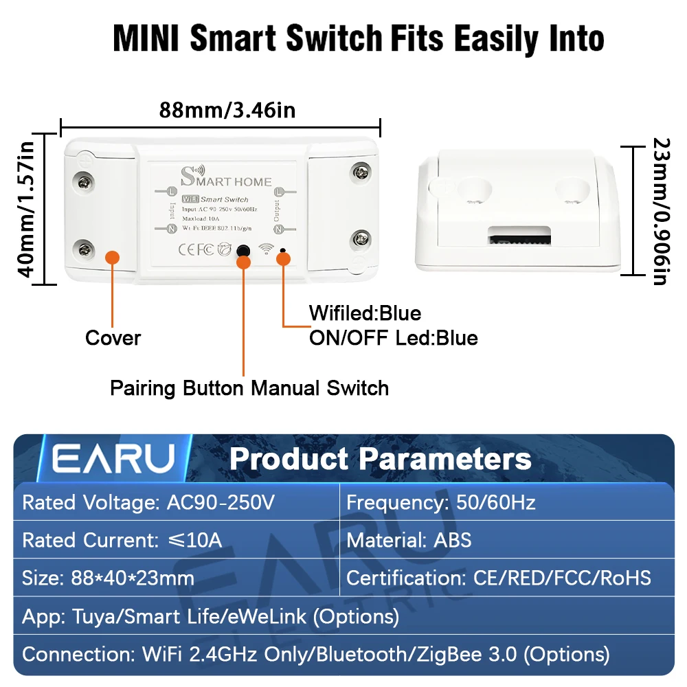 EARU Tuya EWeLink WiFi ZigBee 10A DIY Mini WiFi Smart Lichtschalter Modul Sprachsteuerung Drahtlose Fernbedienung für Alexa Google – Detail 2
