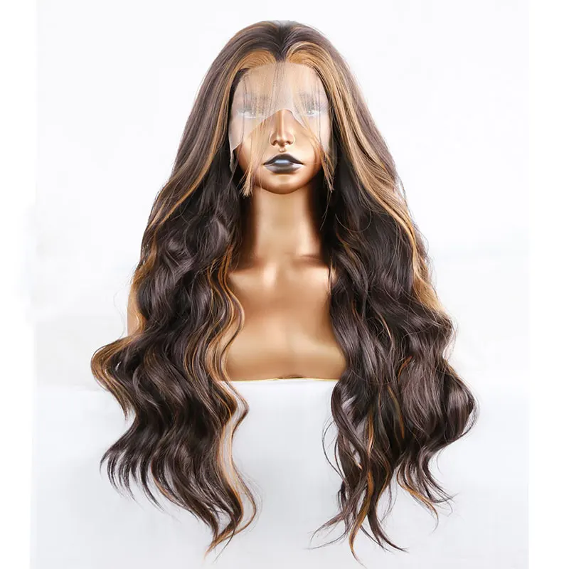 

Highlight Gold Body Wave Synthetic 13x4 Lace Front Wigs High Quality Heat Resistant Fiber Hair Natural Hairline For Black Women