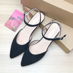 Women Sandals Pointed Head Closed Toe Solid Color Size 33-44 Lady Summer Shoes Flat Heel Nice Quality Back Strap Empty Back