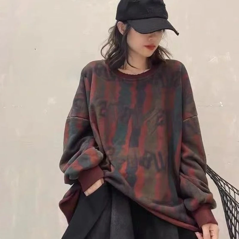 Pullovers Green Women\'s Sweatshirt Woman Clothing with Orint on Essential Vintage Cotton Emo E 90s Promotion M Goth Top