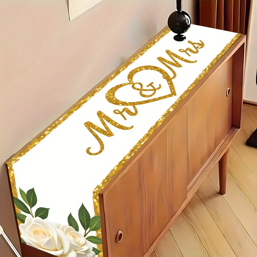 2D Flat Table Runner 2D Flatprinted Table Runner 1pc, Mr And Mrs, Patterned And Printed Polyester Tablecloths Suitable For Famil