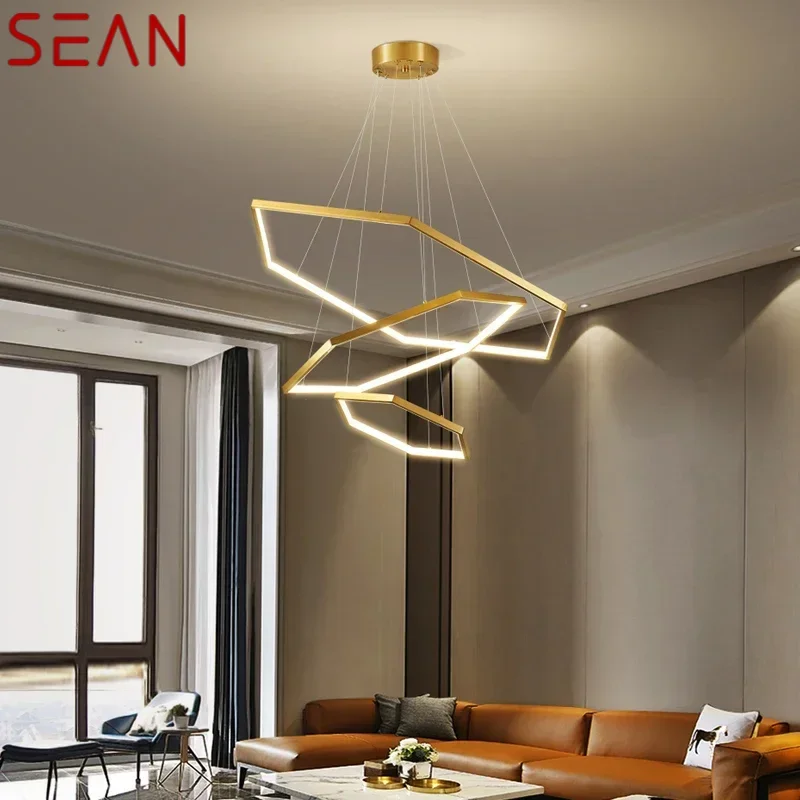 SEAN Contemporary Brass Pendant Lamp LED 3 Colors Ring Hanging Light Creative Design Decor For Home Living Dining Room