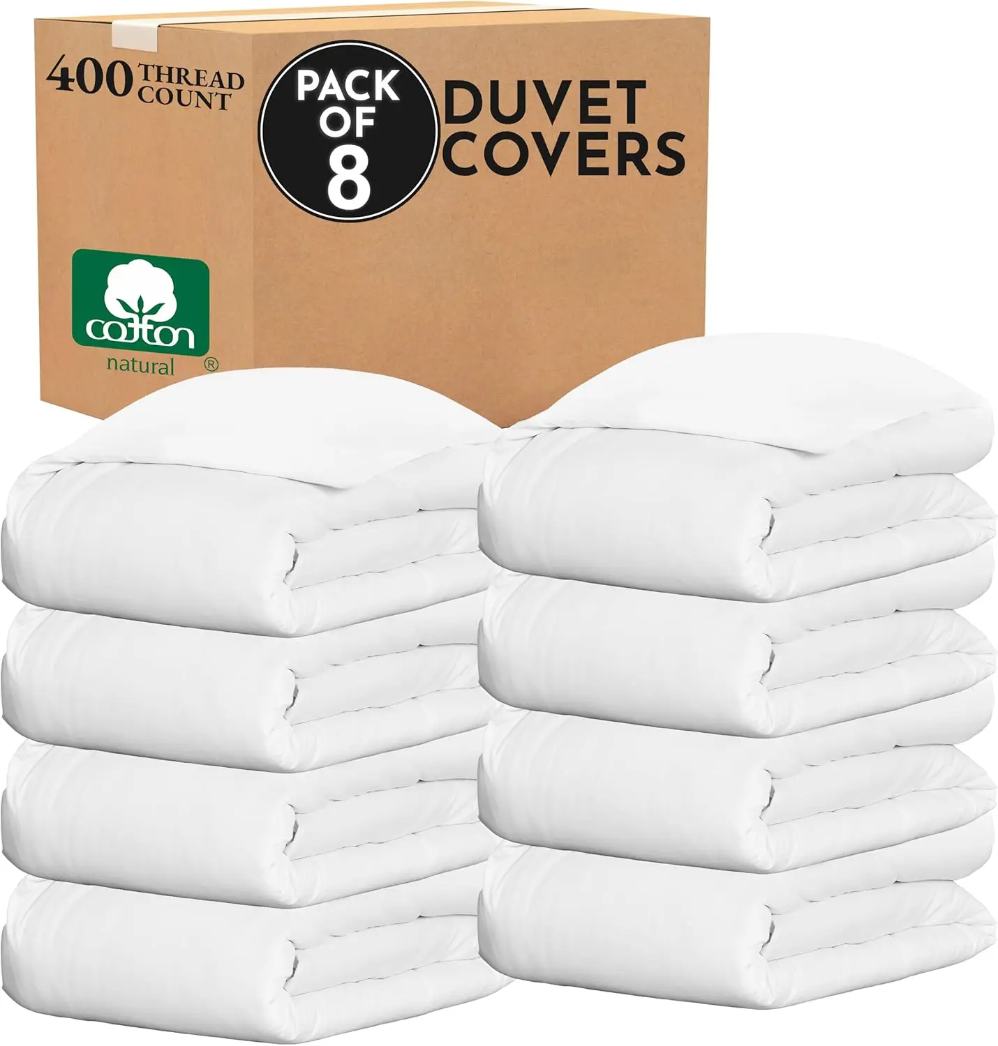 

Bulk Pack of 8 King Size Duvet Covers Only - 400 Thread Count 100% Cotton Sateen, Case Includes 8 Duvet Covers (White)