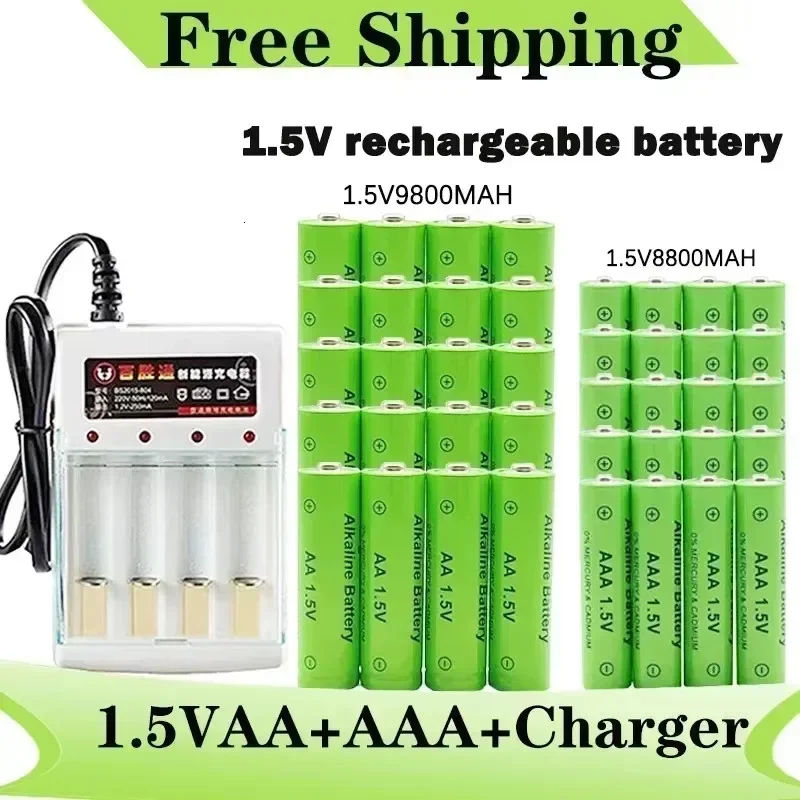 2024 Original rechargeable battery 1.5V AA9800mAh+AA8800mAh+keyboard, computer clock, tablet, digital camera charger AAA battery