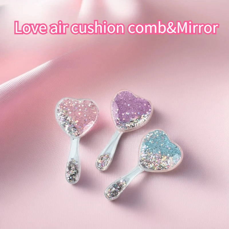 1pcs Heart-Shaped Air Cushion Hair Brush&mirror - Sparkling Scalp Massager with Cushion Bristles