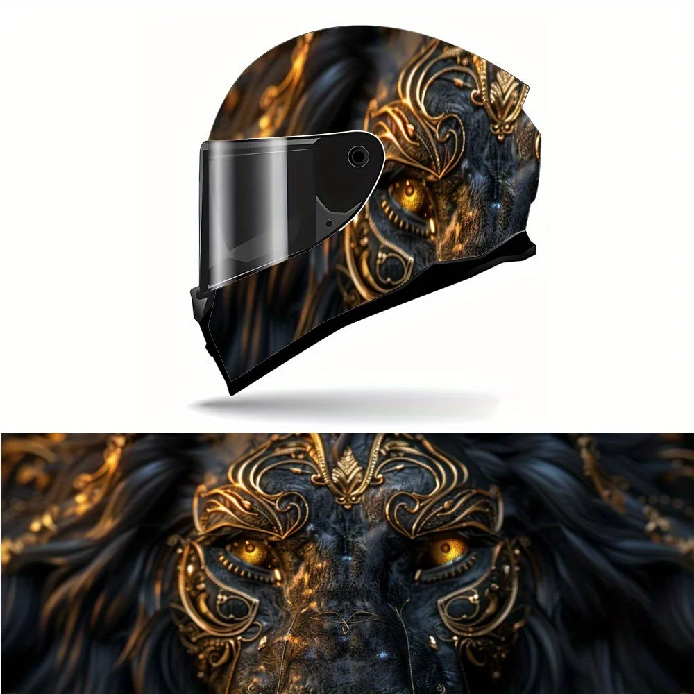 

Cool Gold Patterned Black Lion Motorcycle Vinyl Wraps Helmet Decal, Helmet Sticker, Self-adhesive Waterproof Helmet Decoration,