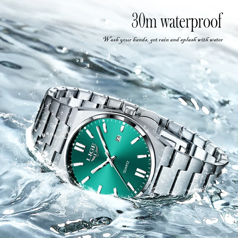 LIGE 2024 новые роскошные мужские часы, повседневные модные кварцевые часы, мужские 30 м, водонепроницаемые, со светящейся датой, деловые наручные часы Reloj Hombre