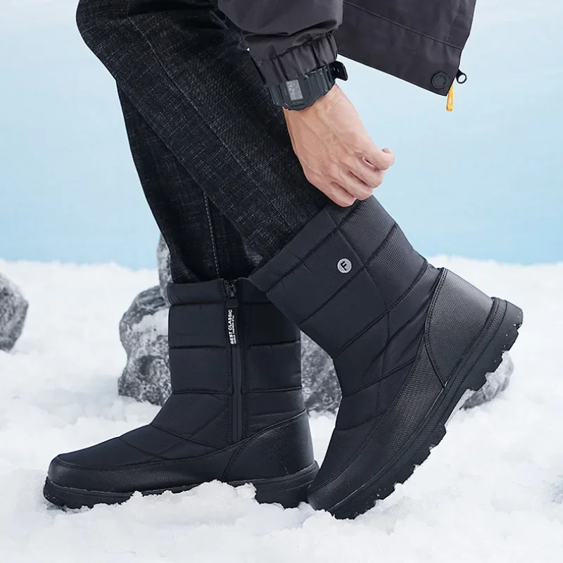 Winter Snow Boots Men Big Size Warm Plush Long Boots Waterproof Mid-calf Outdoor Botas Durable Sneakers Slip on Leisure Shoes