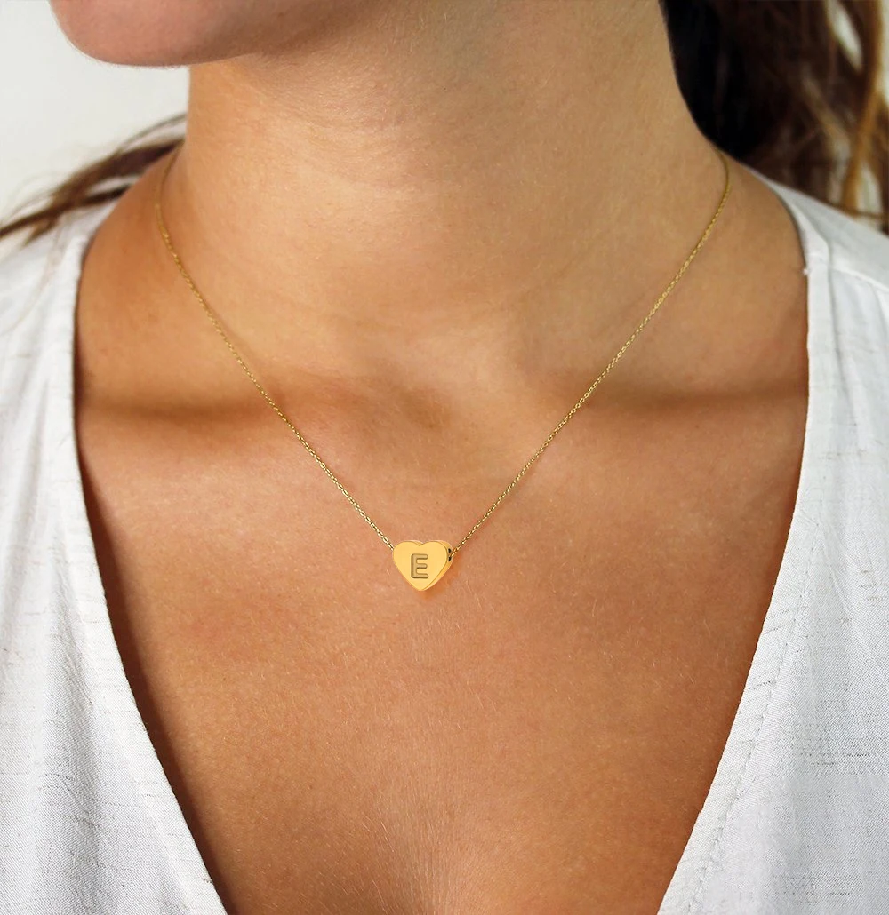 CARLIDANA Minimalist Gold Plated Stainless Steel Jewelry Initial kids Alphabet Pendant Small Mini Heart Initial Letter Necklace