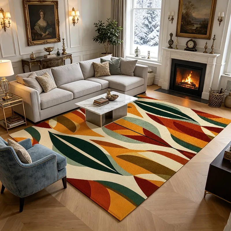 1 Piece Woven Mid-Century Modern Abstract Leaf Carpet, Soft and Comfortable, All Seasons Suitable, lightweight and Easy to Maintain, for Living Room, Bedroom, Dining Room, Home Decor, Autumn, Winter