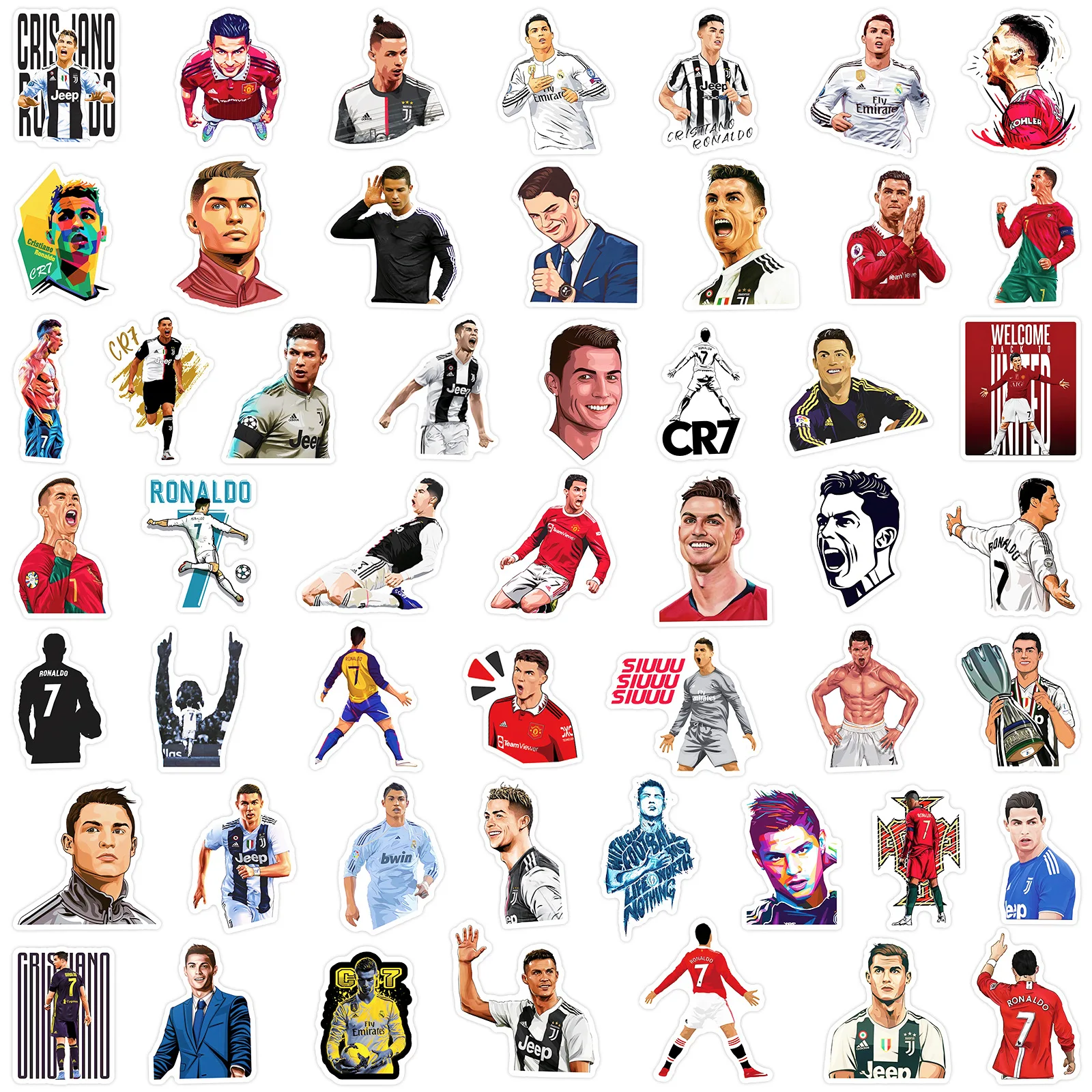 Cartoon Soccer Star Sticker - 50pcs Waterproof Graffiti Stickers for Kids DIY Laptop Luggage Guitar Skateboard Decoration