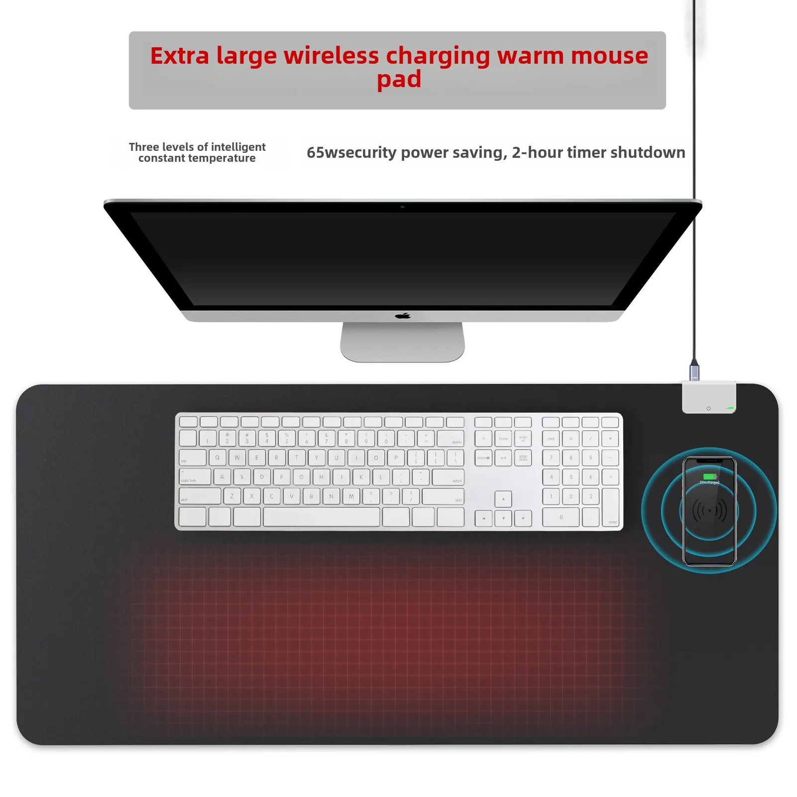 

New super large wireless charging mouse pad three-speed heated table pad smart phone watch universal wireless fast charging