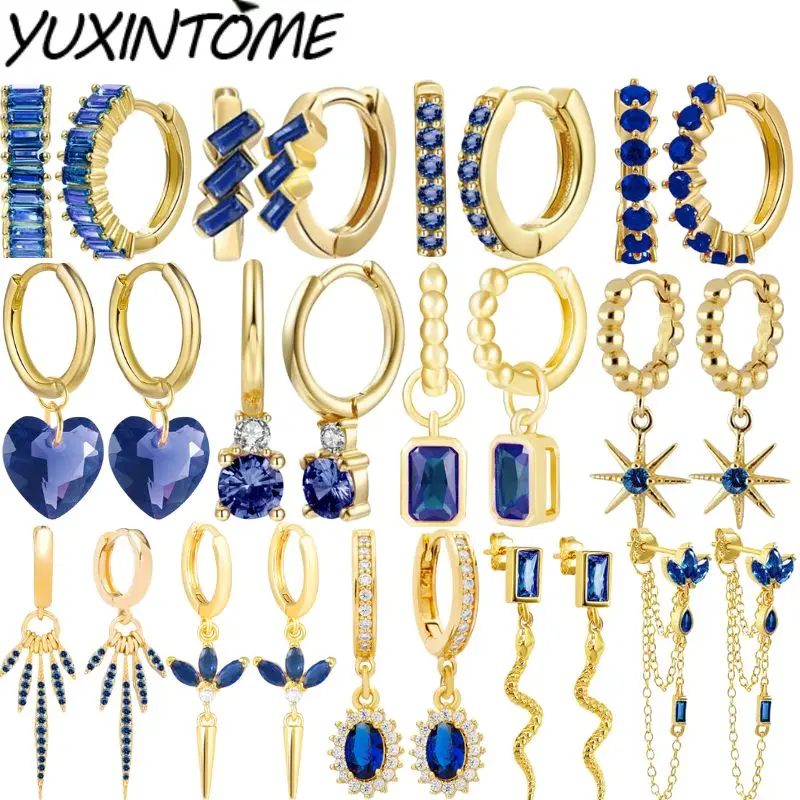 

Серьги-кольца из стерлингового серебра 925 пробы, загадочная синяя серия, маленькие серьги-кольца для женщин, серьги из золота 24 карата, трендовые ювелирные изделия, аксессуары для ушей