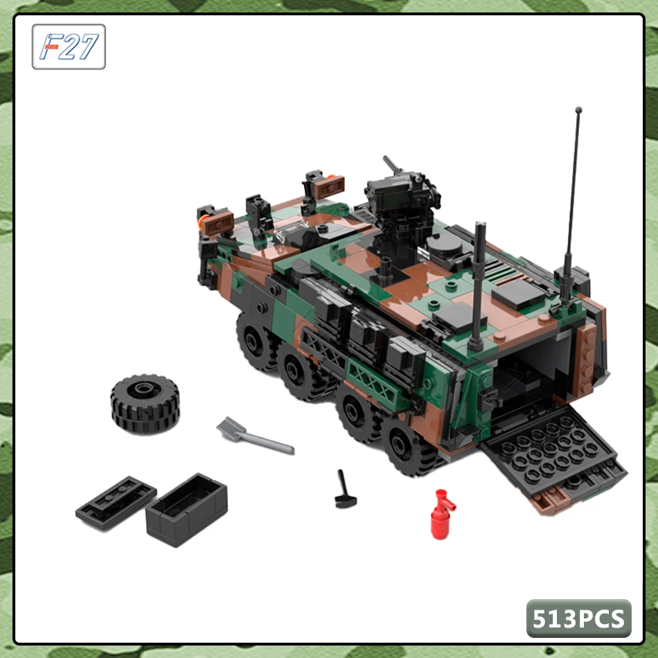 MOC Military Series US Army Gepanzertes Fahrzeug mit Rädern, Kampfrollen, Waffen, Baustein, Ziegel, Kinderspielzeug, Geschenke