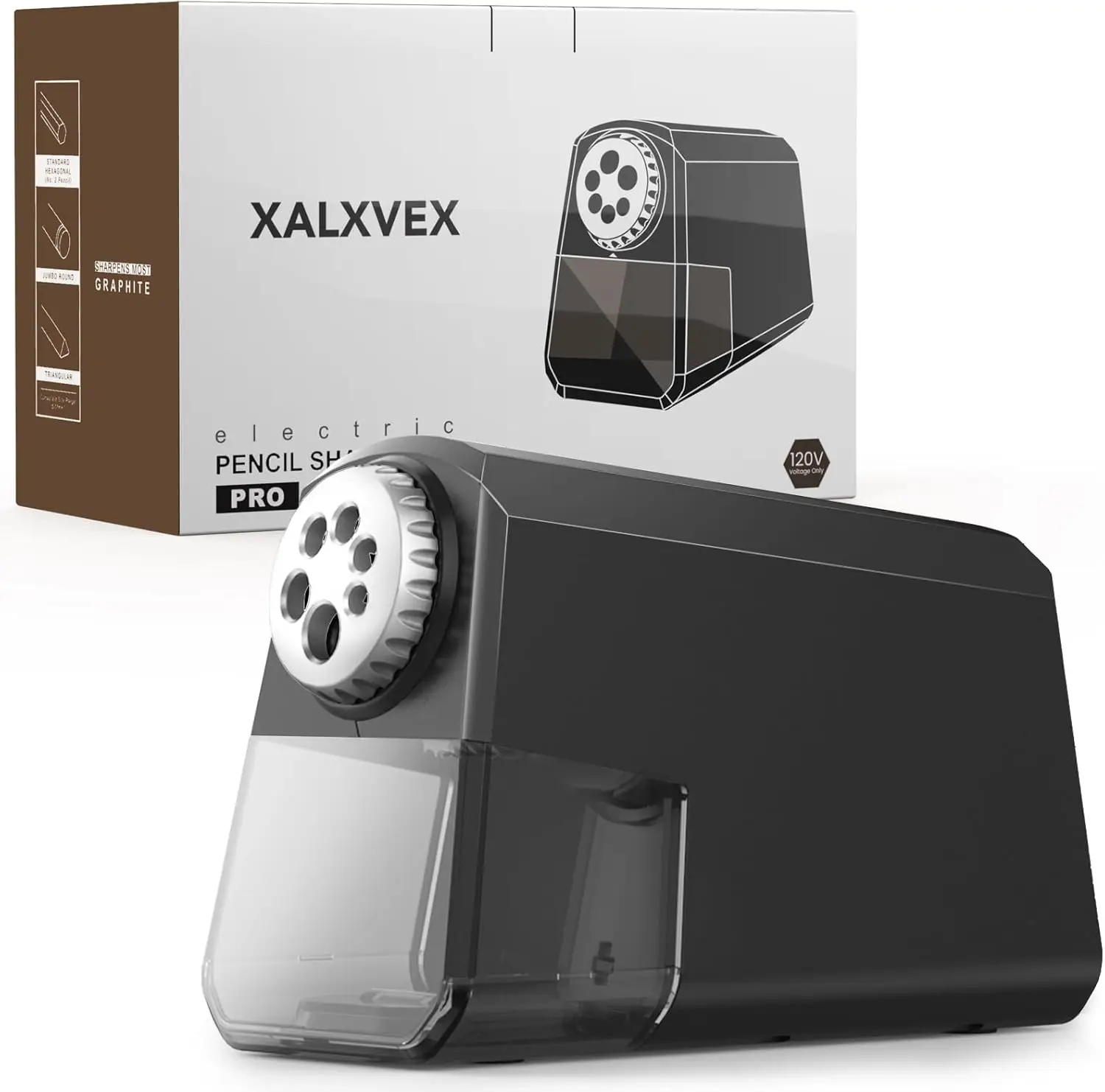 

Электрическая точилка для карандашей на 6 отверстий с автоматическим запуском/остановкой, большим контейнером, быстрой заточкой за 4 секунды — прочная, для школы и офиса