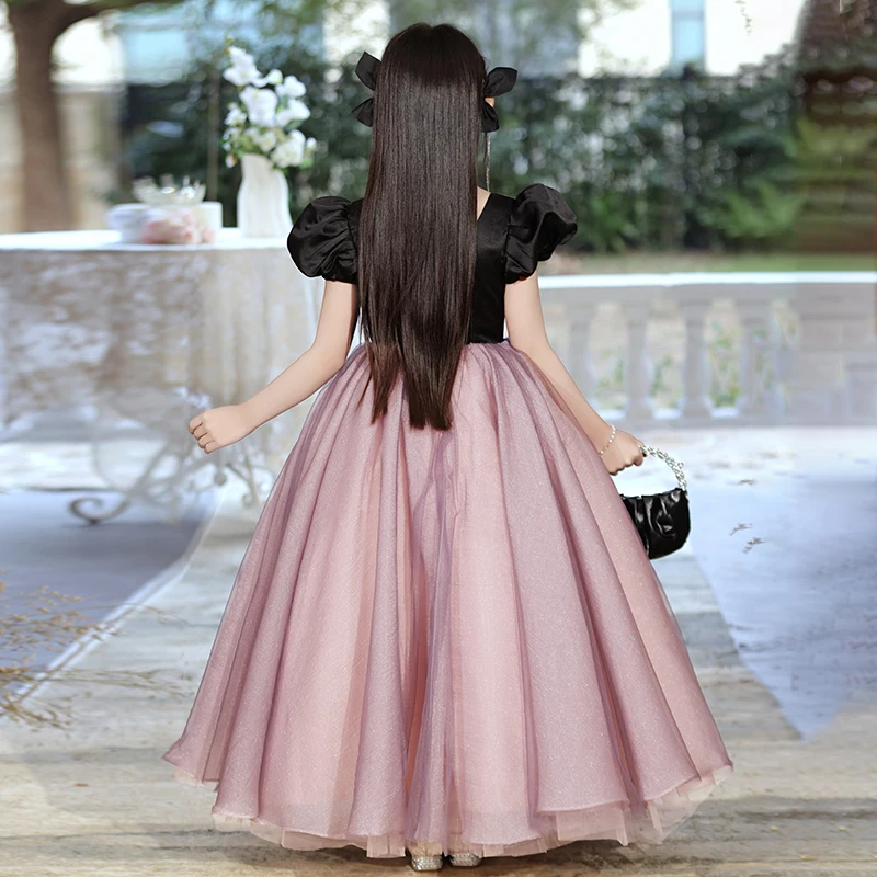 Girls dress puff sleeves floor-length musical instrument performance birthday princess dress bridesmaid dress