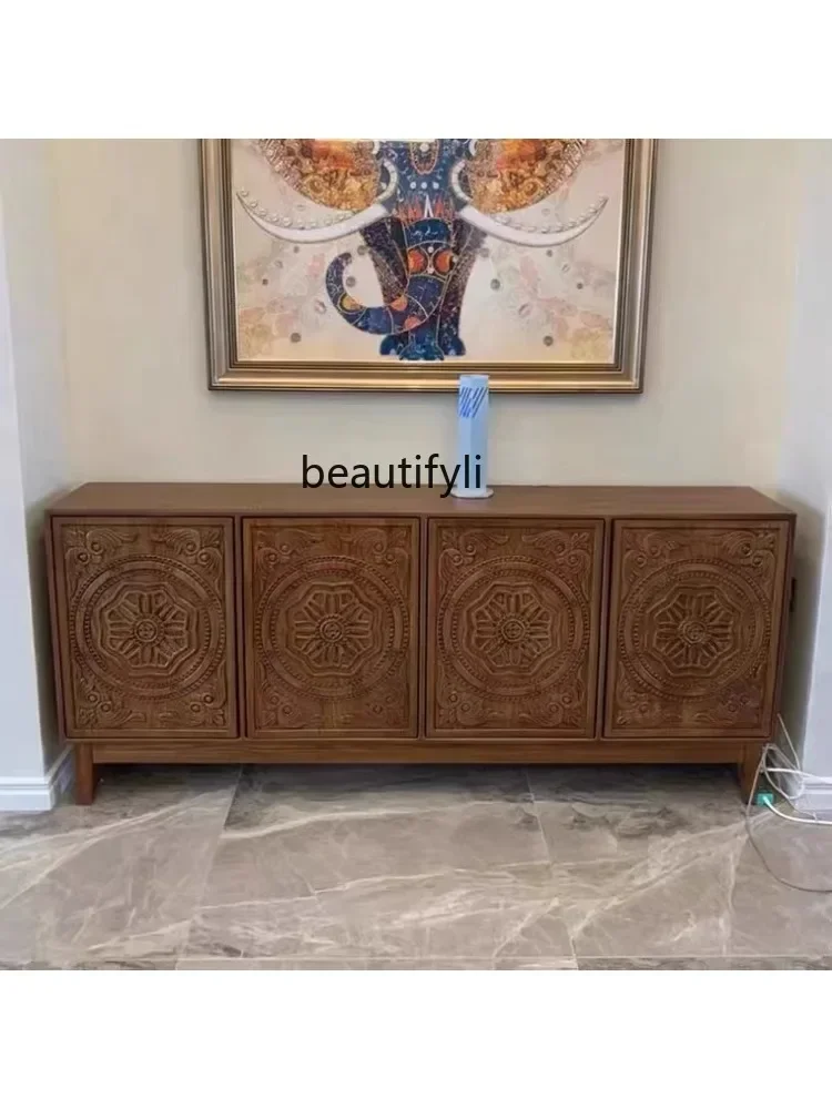 

NQ French Antique Sideboard Cabinet French American Sideboard Cabinet Four-Door Carved Oak Solid Wood Entrance Cabinet Locker