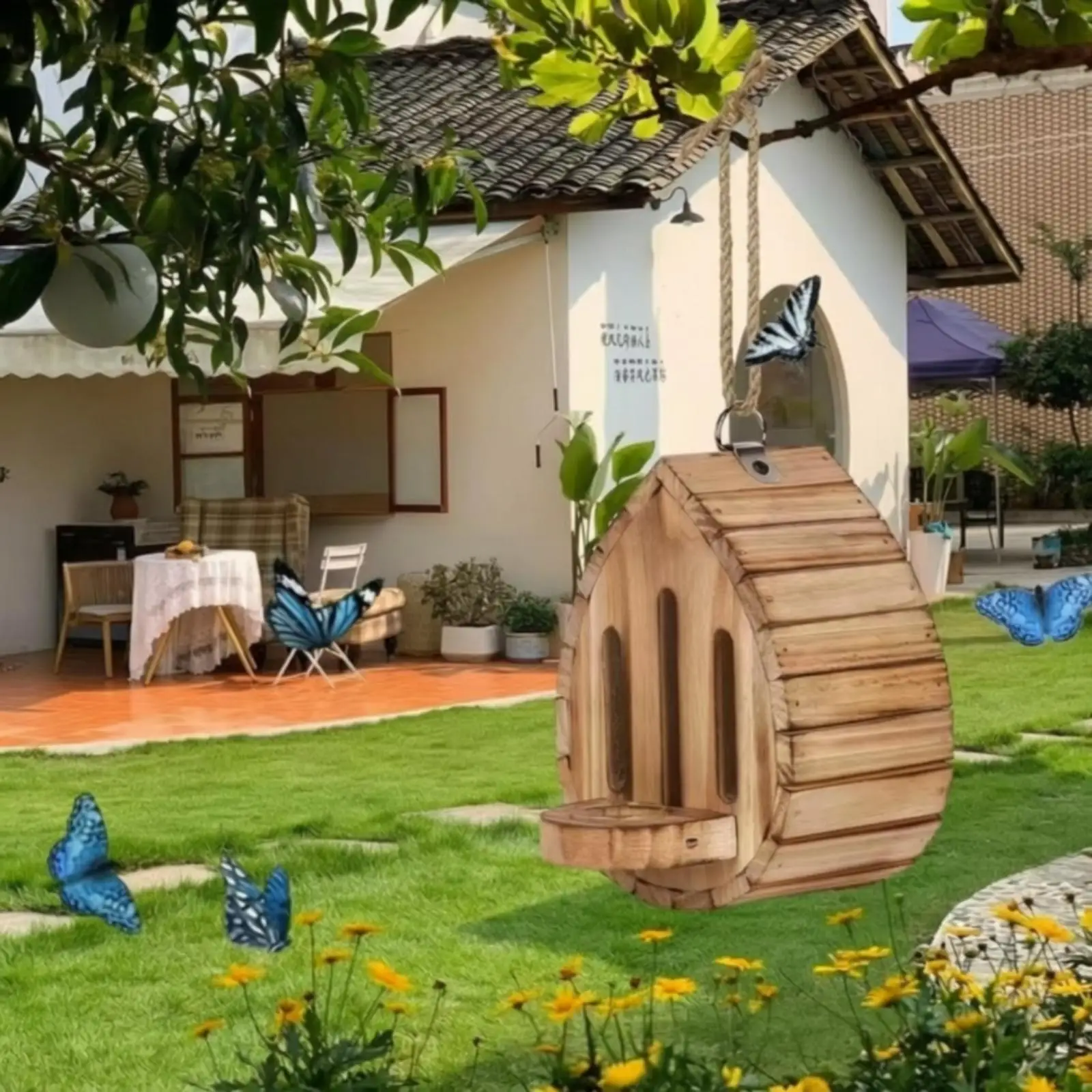Outdoor Hanging Habitat Rustic Wooden Butterfly House with Metal Loop Easy Clean Door for Garden Use