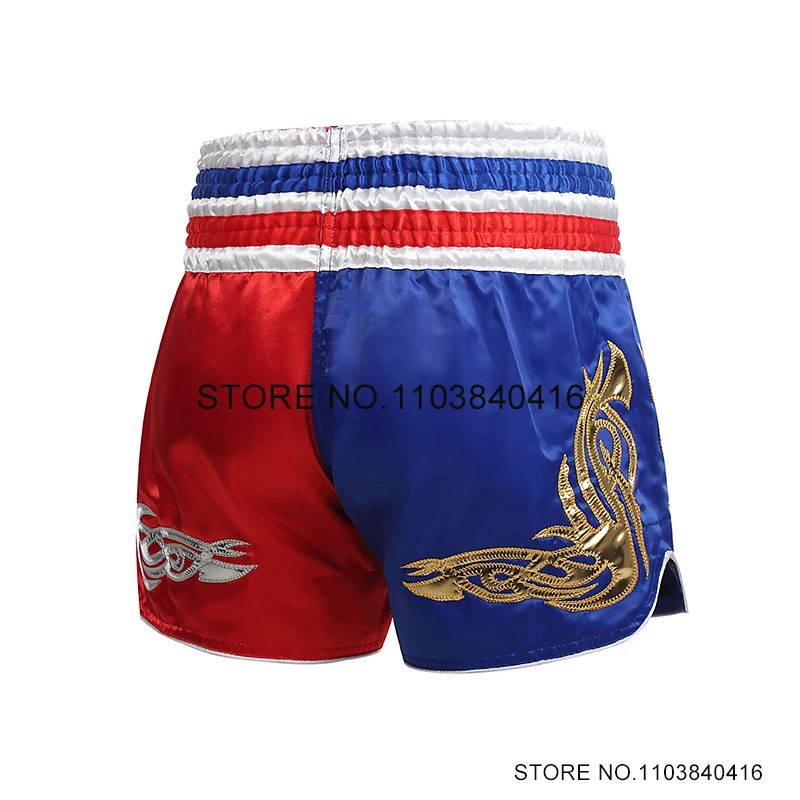 Muay Thai Shorts Men Kids Boxing Shorts Women Embroidery Satin Martial Arts Grappling Sparring Cage Fighting Kickboxing Pants