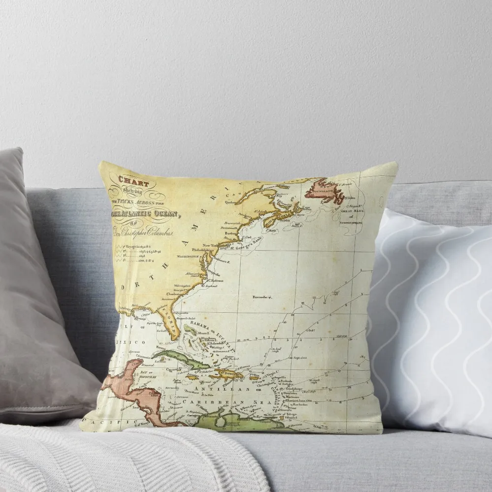 

Vintage Christopher Columbus Voyage Map (1828) Throw Pillow Luxury Room Decorative Cushions Pillows Aesthetic pillow