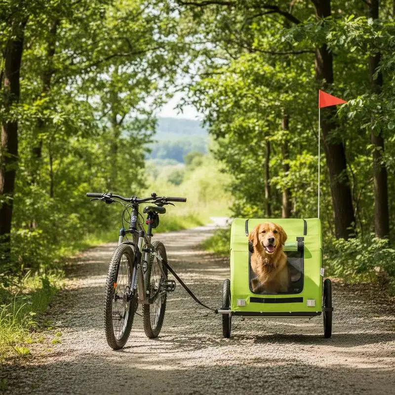 Remorque de vélo pour chiens en tissu Oxford vert et fer. Elle est dotée d'un cadre en fer robuste et fiable, d'un tissu Oxford et d'un revêtement en PVC pour protéger votre animal de compagnie des légères intempéries. Il peut également servir de poussette pour un usage quotidien.