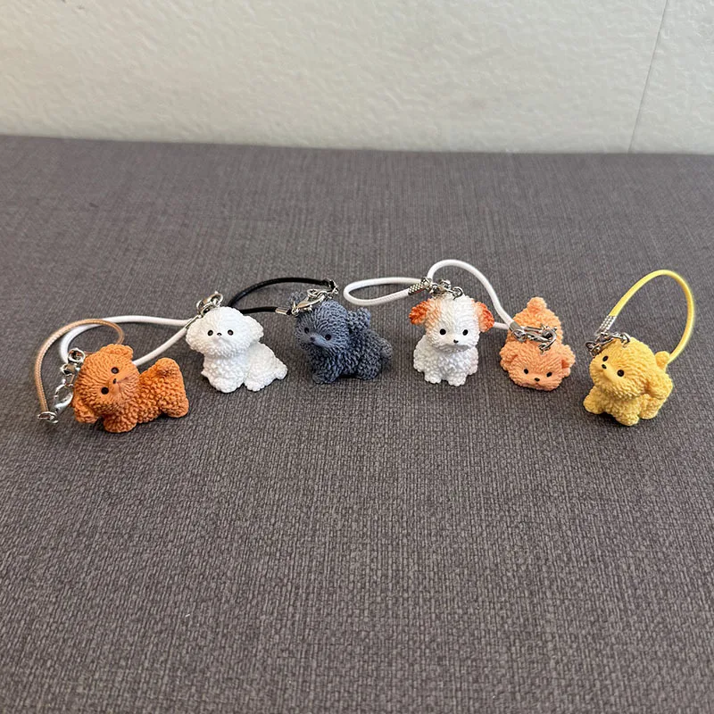 

15cm/17cm Labubu Doll Accessories - Mini Adorable Resin Flocking 3D Bichon Frise Dog Pendant Charms