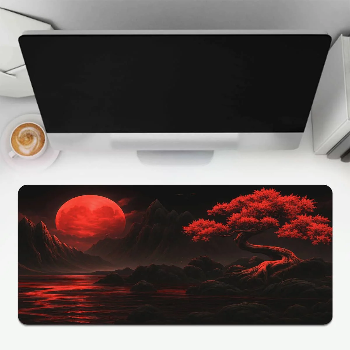 

Коврик для мыши Red Moon Mountain Tree с пейзажем, многоразмерный моющийся нескользящий резиновый коврик для компьютерного стола с прошитыми краями для офиса и дома