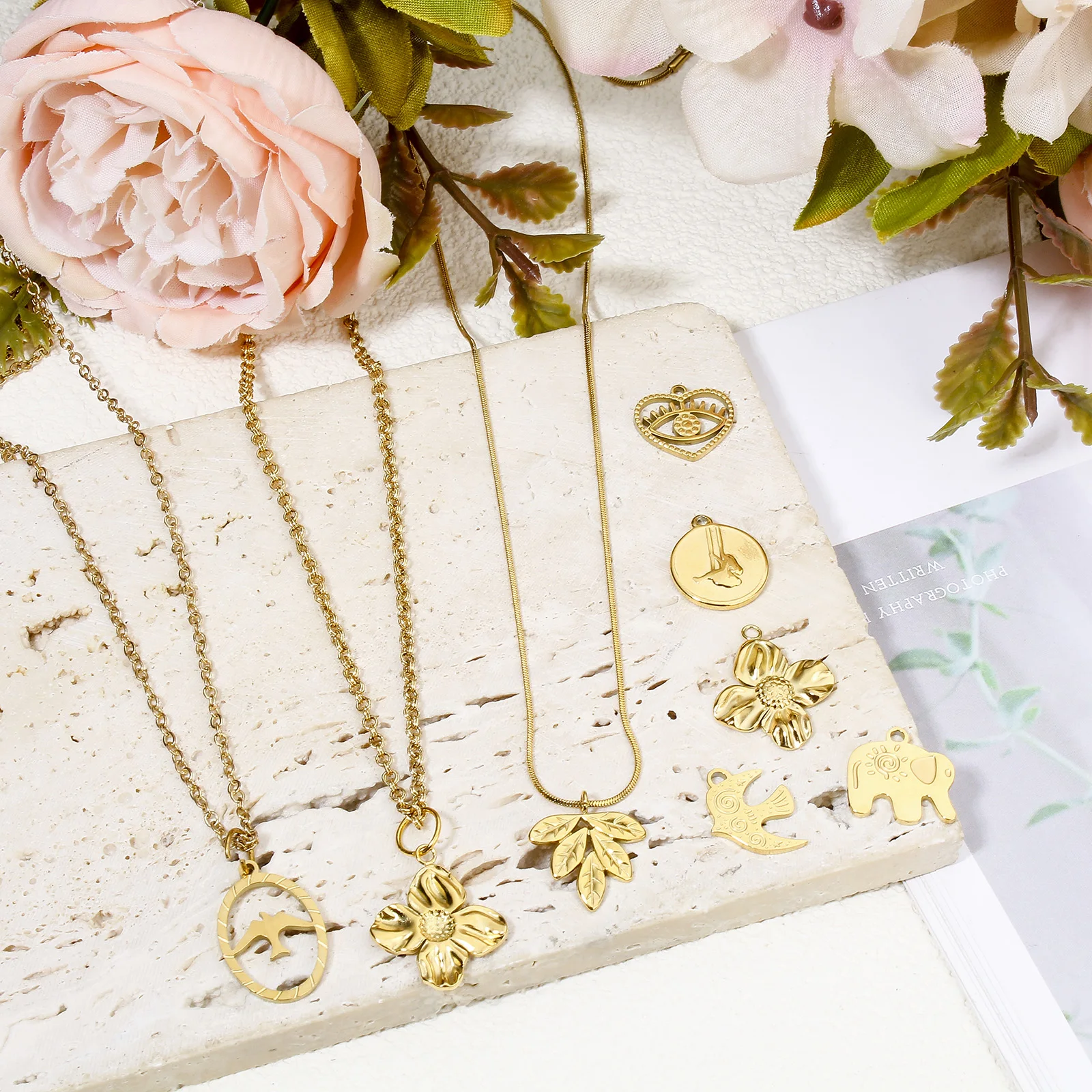 3d Leaf Charms 304 Stainless Steel Pastoral Style Pendants Gold Plated Small Pendant Diy Bracelet Earrings Necklace Accessories image 5